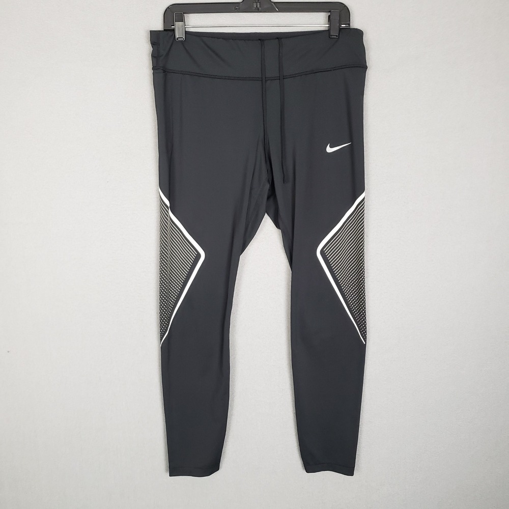 Nike DriFit Athletic Leggings Black Drawstring Waist Side Stripes Gym Workout XL